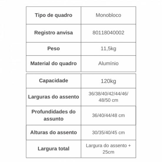 CADEIRA DE RODAS STAR LITE MONOBLOCO EM ALUMÍNIO 42CM PRETA - ORTOBRAS
